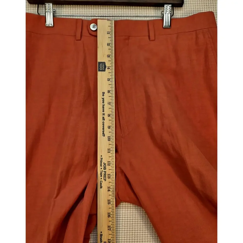 Crittenden Rawlings Mens Silk Linen Dress Pants Coral Salmon Pink Pleated 36